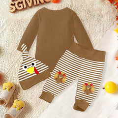 3PCS Lovely My 1st Thanksgiving Letter Turkey Stripe Print Baby Set