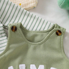 3PCS Mama's Boy Letter Applique Striped Long Sleeve Overalls Baby Set