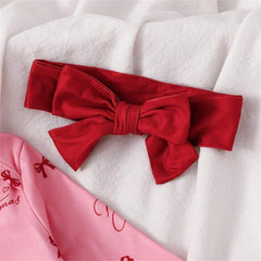 2PCS Christmas Bowknot Printed Long Sleeve Baby Jumpsuit
