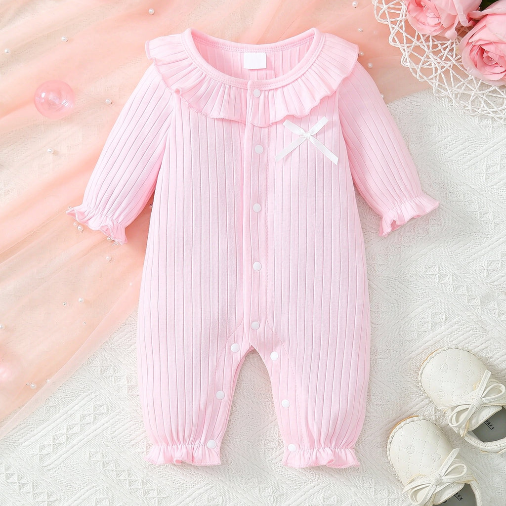 Cozy Solid Color Long Sleeve Ruffle Baby Girl Jumpsuit
