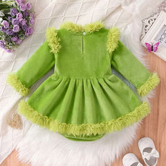 Sweet Heart Printed Long Sleeve Baby Christmas Plush Romper