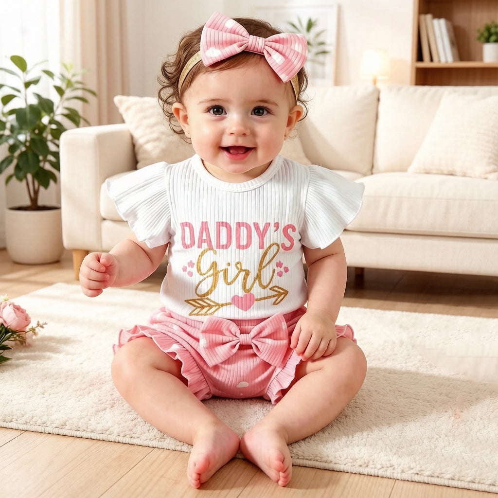 3PCS Daddy's Girl Letter Heart Printed Baby Set Image secondaire du produit