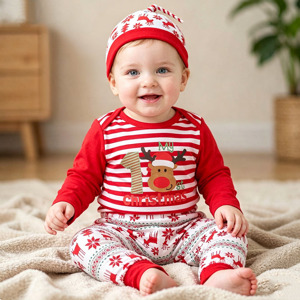 3PCS Cute Christmas Elk Letter Printed Baby Set