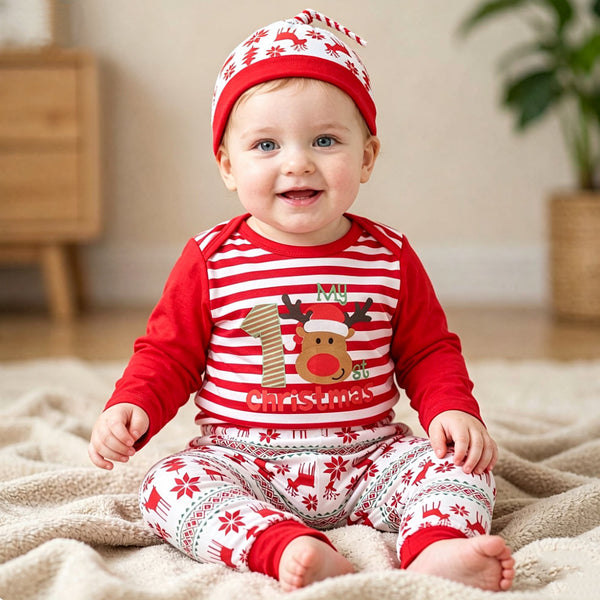 3PCS Cute Christmas Elk Letter Printed Baby Set
