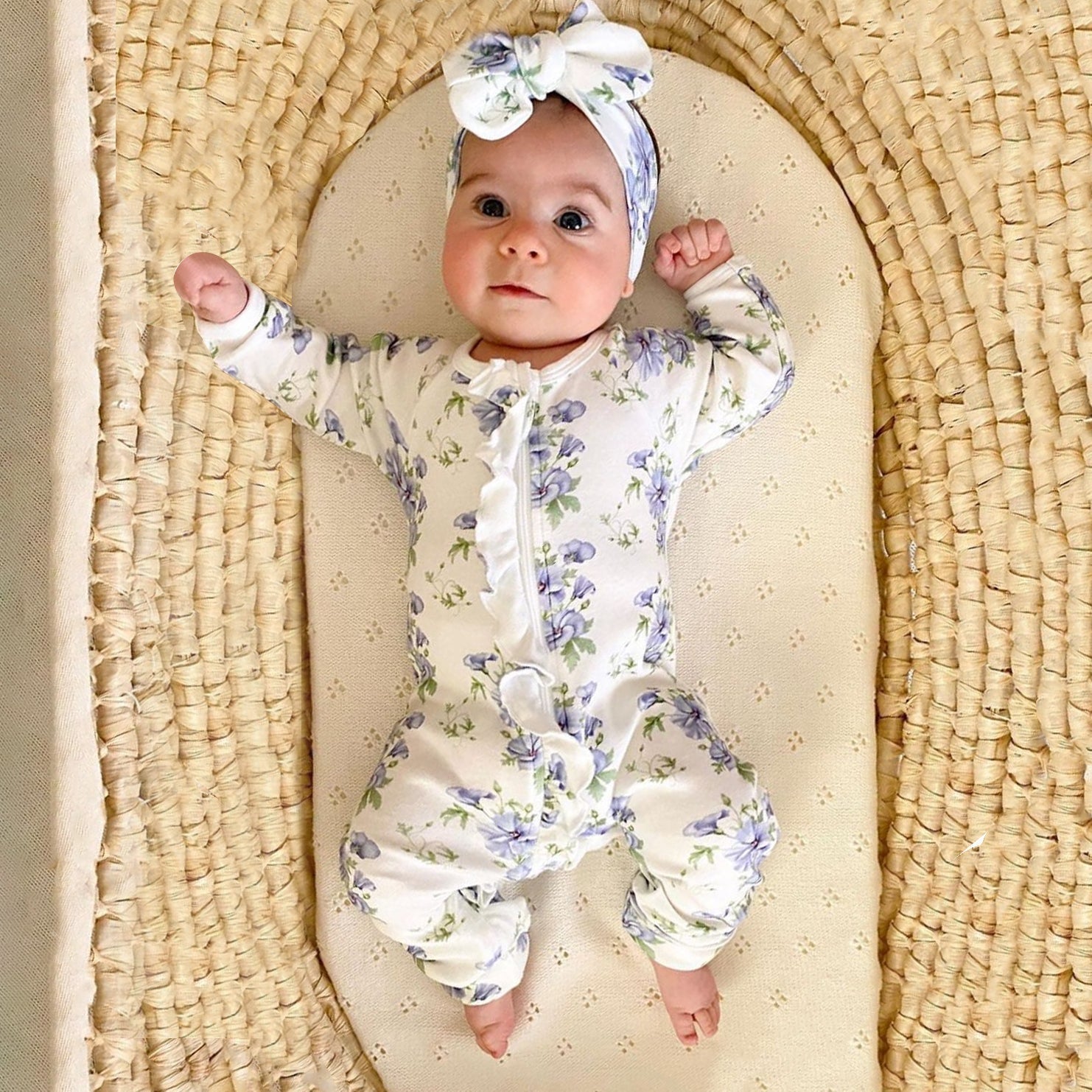2PCS Floral Printed Ruffle Decor Zipper Baby Jumpsuit Secondary image