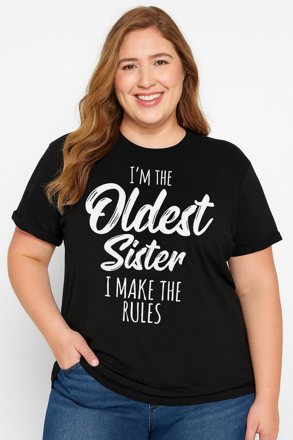 I Am The Oldest Sister Fashion Letter Print Women Slogan Plus Size T-Shirt