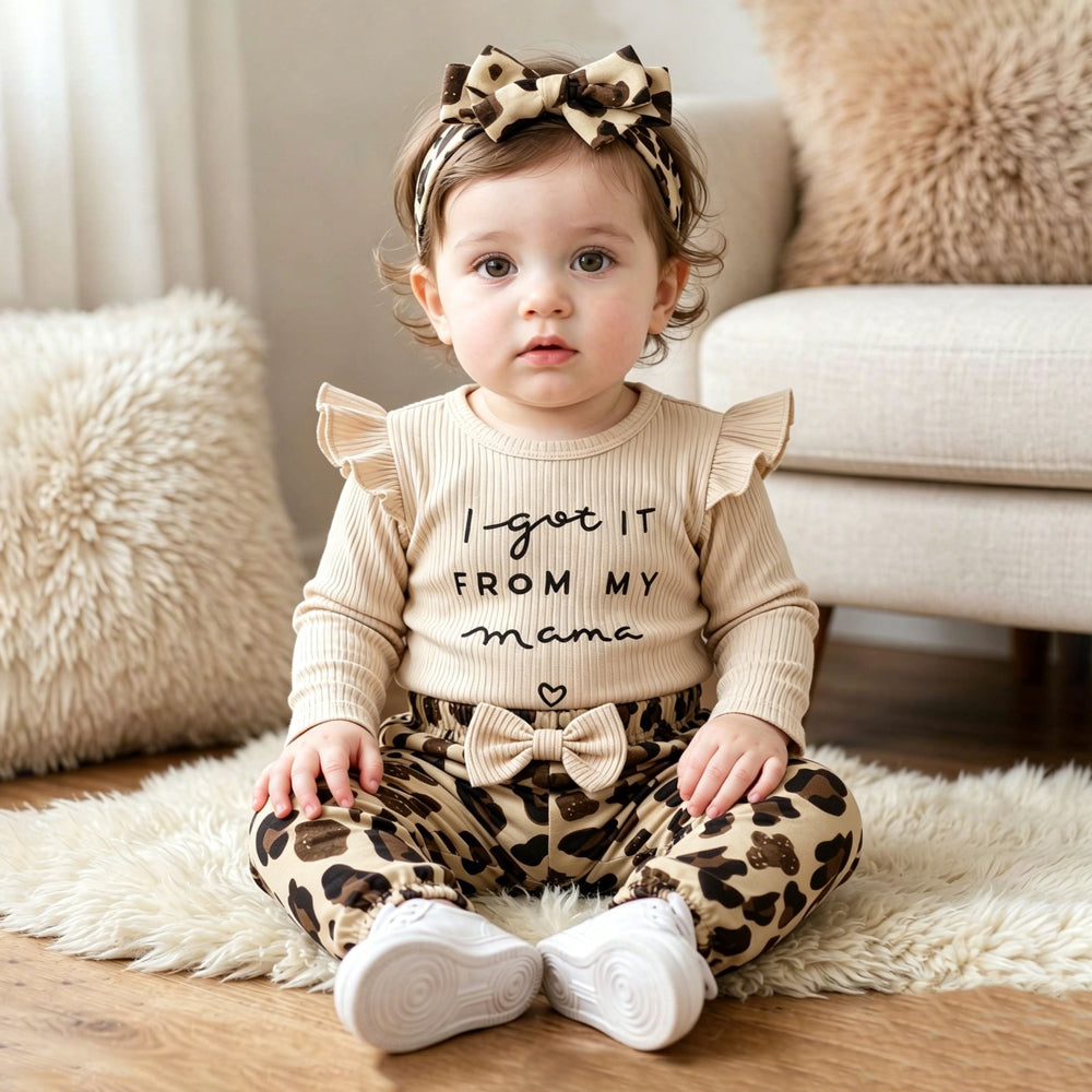 3PCS I Got It From My Mama Leopard Printed Baby Girl Set Image secondaire du produit