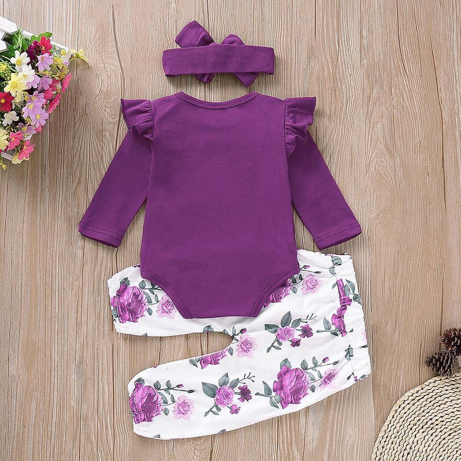 3PCS Lovely Solid Floral Panted Baby Set Image secondaire du produit