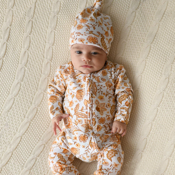 2PCS Soft Floral Print Long Sleeve Baby Zipper Jumpsuit