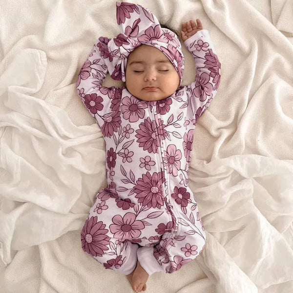 2PCS Pretty Floral Printed Baby Long Sleeve Jumpsuit