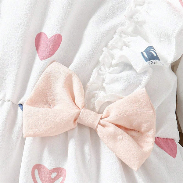 2PCS Lovely Allover Heart Printed Long Sleeve Jumpsuit