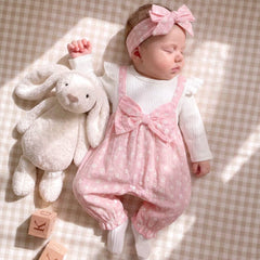 2PCS Mori Style Floral Print Bow Long Sleeve Baby Girl Jumpsuit