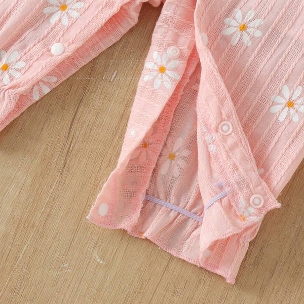 2PCS Daisy Print Faux Two-Piece Long Sleeve Baby Girl Jumpsuit