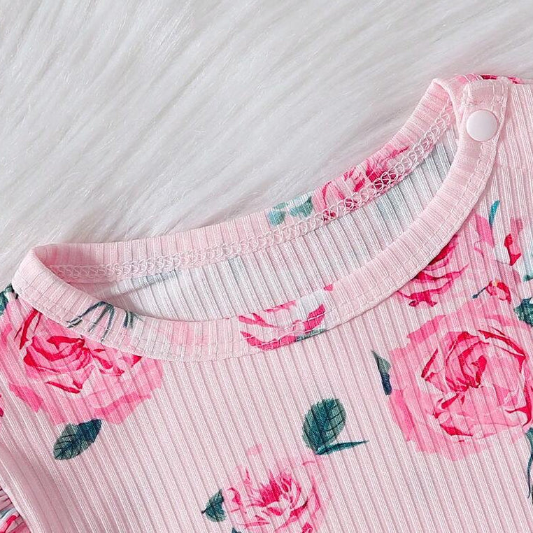 2PCS Delightful Floral Print Long Sleeve Baby Girl Set