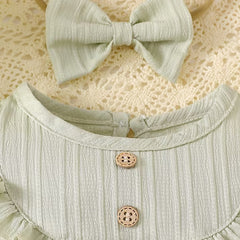 2PCS Fresh Solid Color Ruffle Long Sleeve Baby Girl Jumpsuit