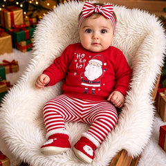 2PCS Ho Ho Ho Letter Santa Claus Stripe Print Long Sleeve Baby Set