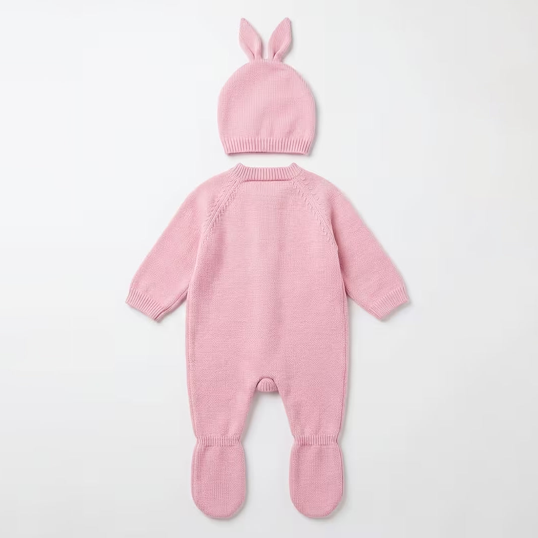 2PCS Cozy Solid Color Ruffle Long Sleeve Knit Baby Girl Jumpsuit