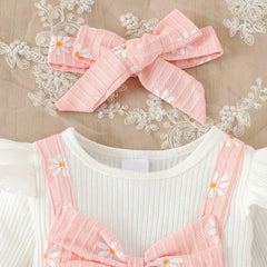 2PCS Daisy Print Faux Two-Piece Long Sleeve Baby Girl Jumpsuit