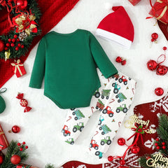 3PCS Cozy My 1st Christmas Letter Tractor Tree Printed Baby Boy Set