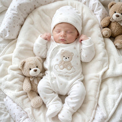 2PCS Comfortable Bear Applique Star Printed Long Sleeve Baby Jumpsuit