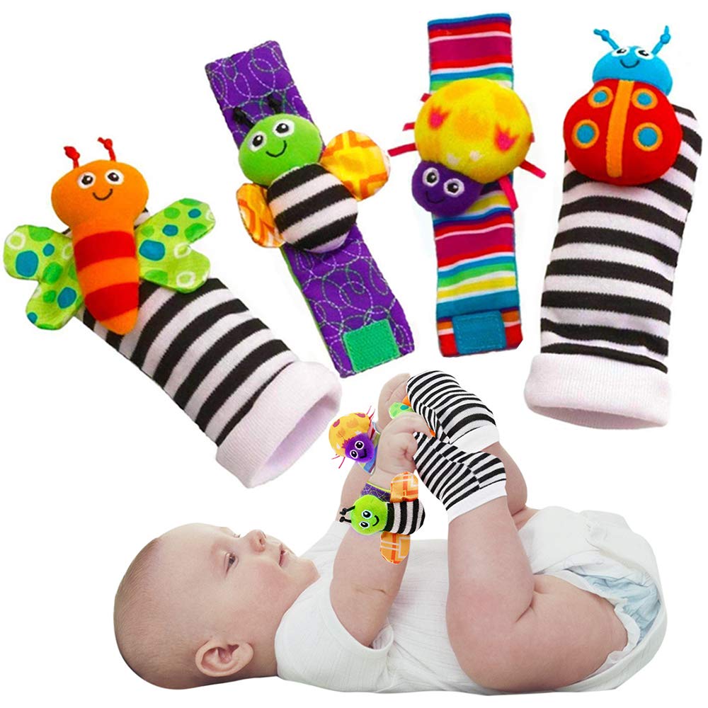 4 pcs Cute Animal Soft Baby Wrist Rattles and Foot Finders Imagem principal do produto