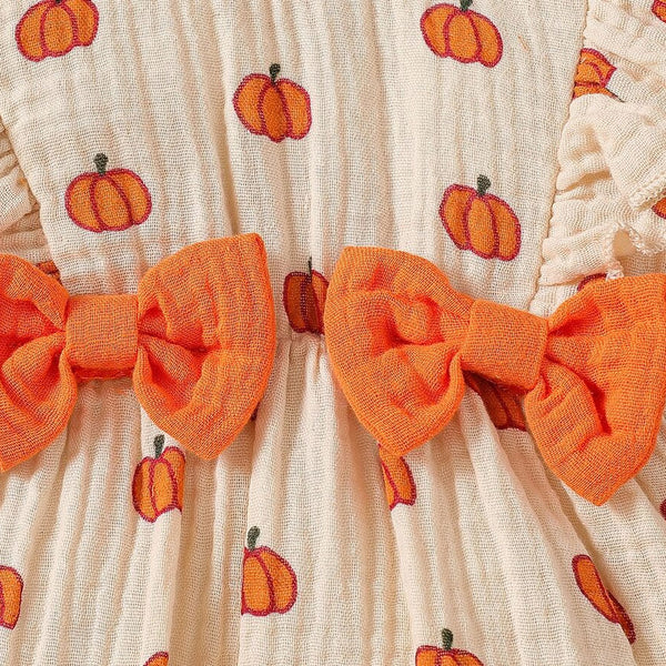 2PCS Sweet All-Over Pumpkin Print Long Sleeve Baby Jumpsuit