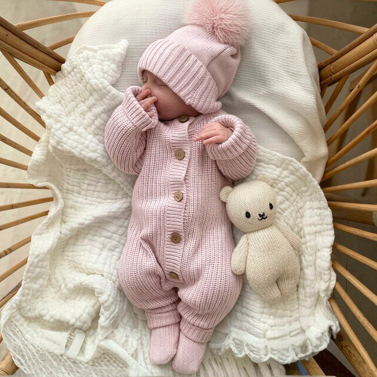2PCS Pretty Solid Color Knit Long Sleeve Baby Girl Jumpsuit Imagem principal do produto
