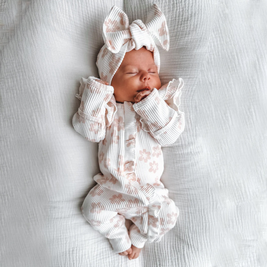 2PCS Pretty Floral Printed Ruffle Decor Long Sleeve Baby Jumpsuit Main image