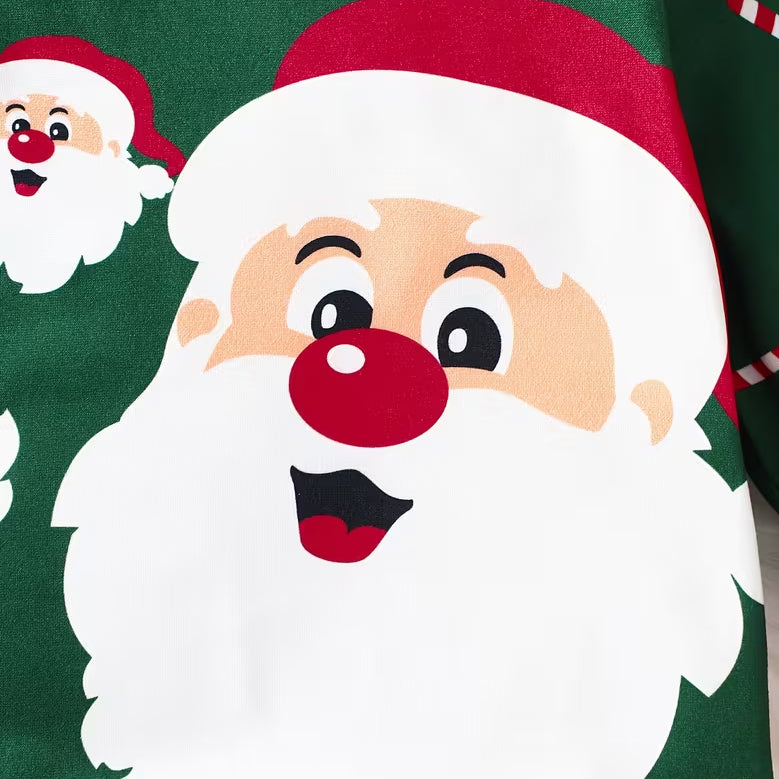 Cute Santa Claus and Candy Cane Print Long Sleeve Baby Jumpsuit