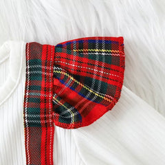 Striking Plaid Print Fake Two Piece Long Sleeve Baby Girl Jumpsuit