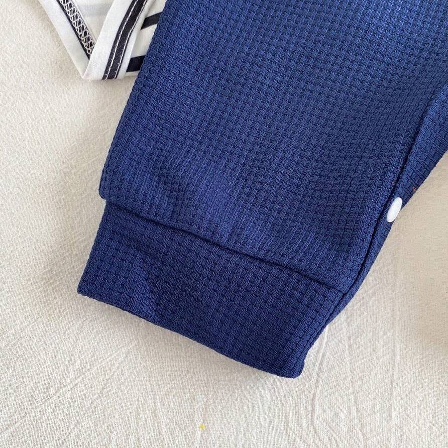3PCS Cute Bear Embroidery Stripe Print Long Sleeve Overalls Baby Set