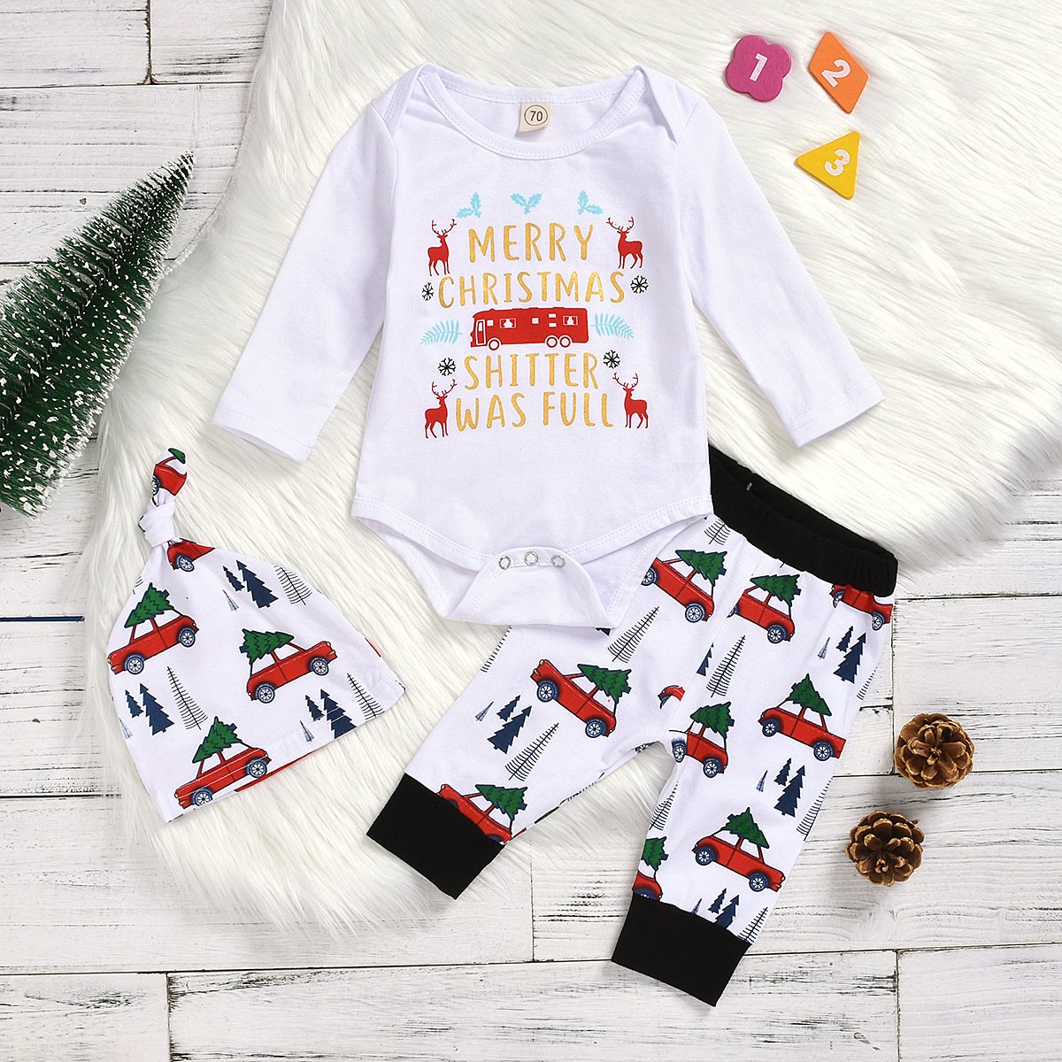 3PCS Merry Christmas Letter Printed Baby Set Main image