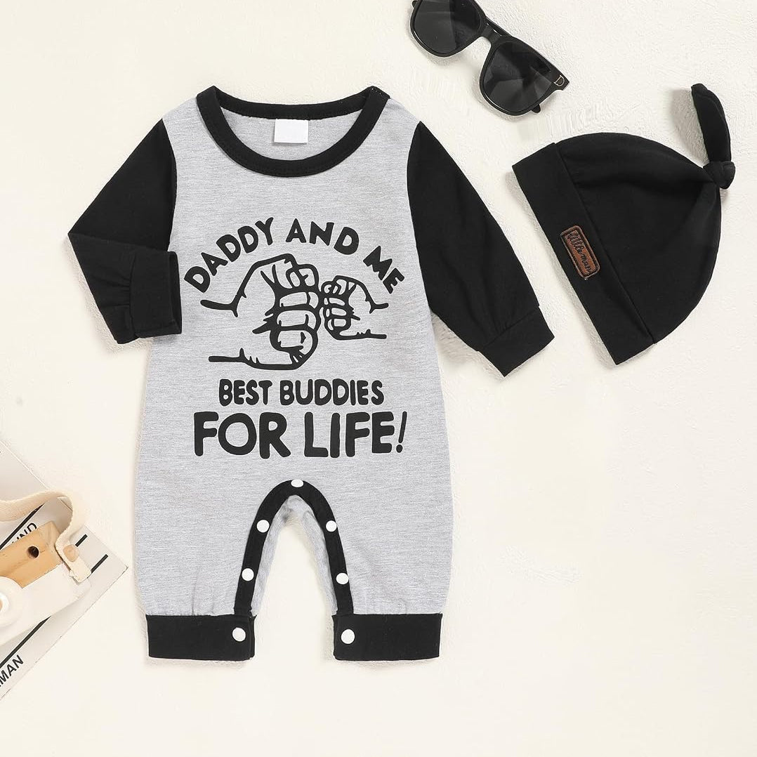 2PCS Casual Daddy and Me Letter Printed Long Sleeve Baby Jumpsuit Main image