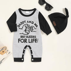 2PCS Casual Daddy and Me Letter Printed Long Sleeve Baby Jumpsuit