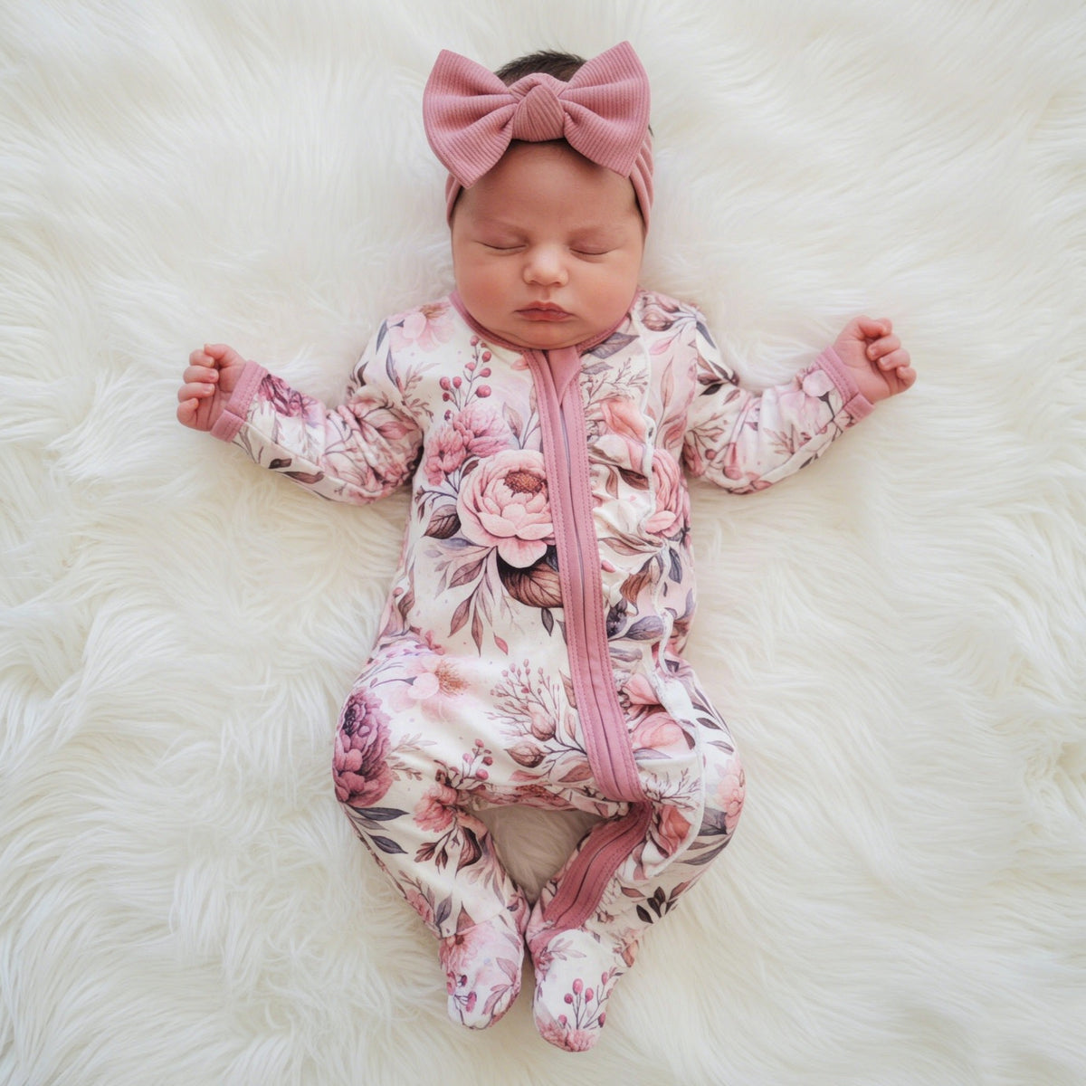2PCS Sweet Allover Floral Print Long Sleeve Baby Zipper Jumpsuit Imagem principal do produto