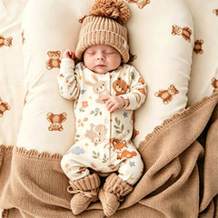 Lovely Animal and Floral Print Long Sleeve Baby Jumpsuit