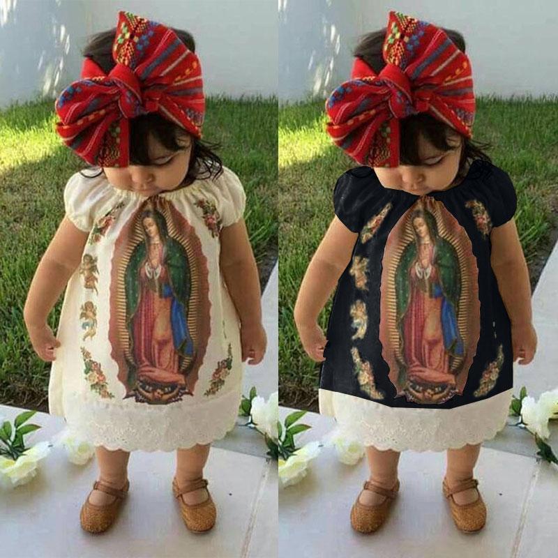 2PCS Cute Virgin Mary Printed Baby Dress Main image
