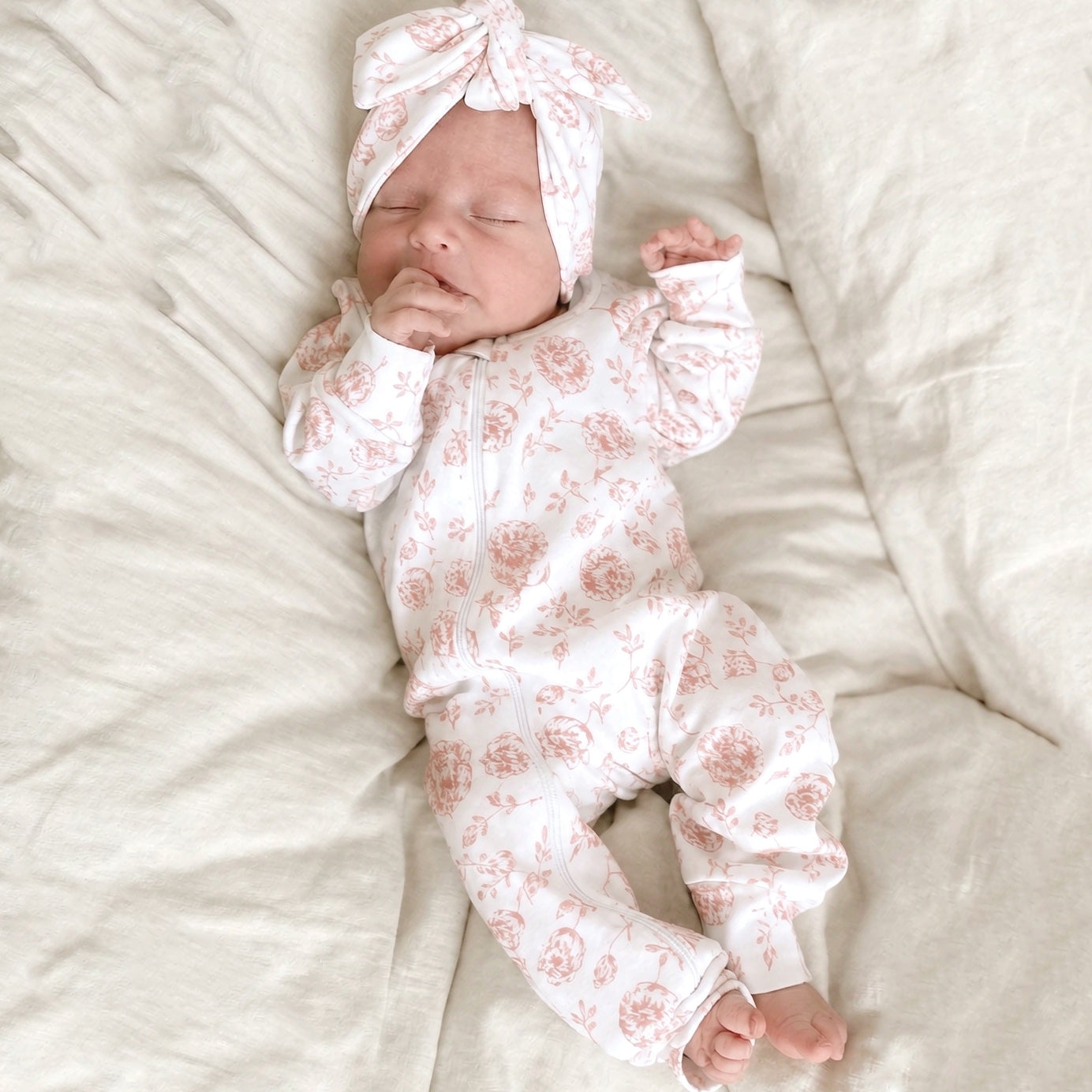 2PCS Comfy Floral Print Long Sleeve Baby Zipper Jumpsuit