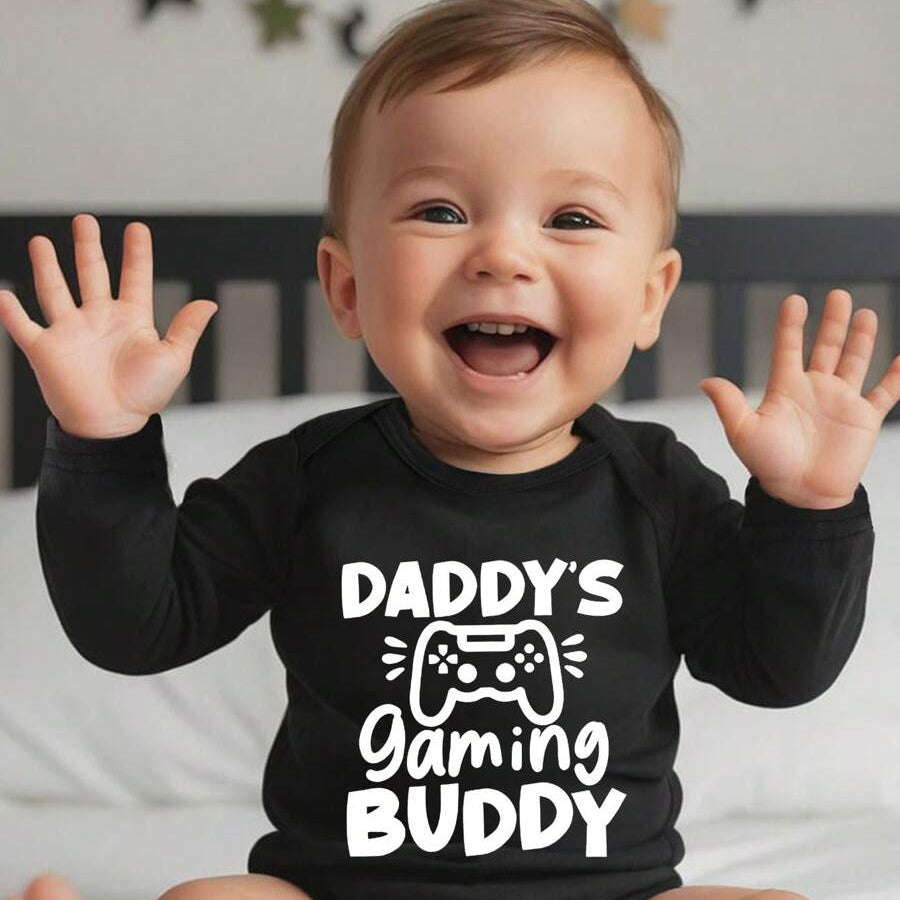 Daddy's Gaming Buddy Letter Printed Long Sleeve Baby Romper