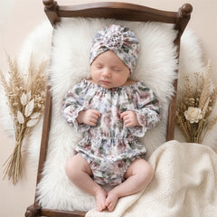 2PCS Winsome Floral Printed Long Sleeve Baby Girl Romper