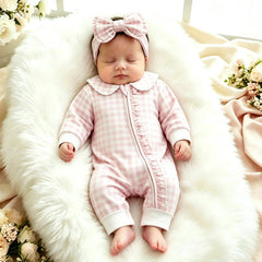 2PCS Winsome Plaid Print Ruffle Zipper Baby Jumpsuit