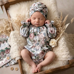 2PCS Winsome Floral Printed Long Sleeve Baby Girl Romper