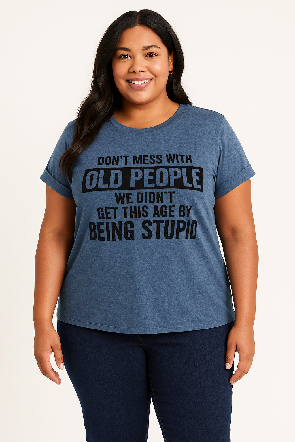 Don't Mess With Old People Print Women Slogan Plus Size T-shirt