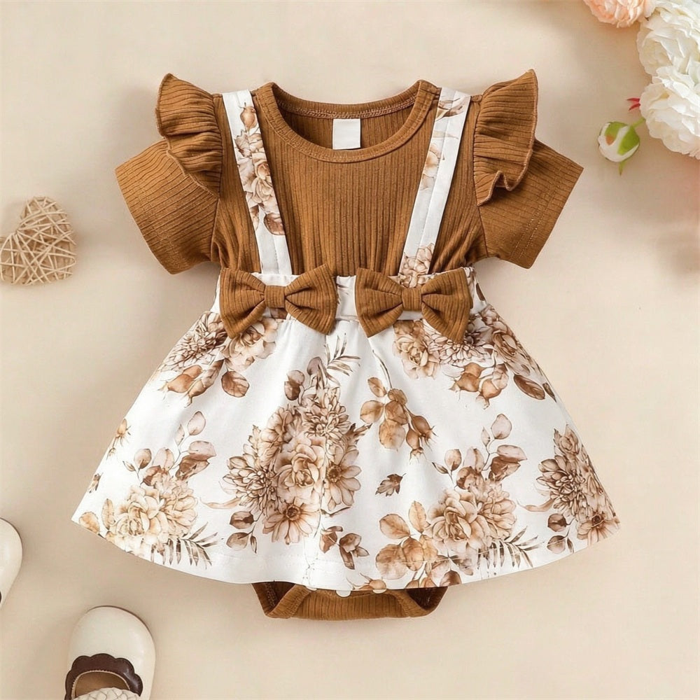 Elegant Floral Print Short Sleeve Baby Romper Imagem principal do produto