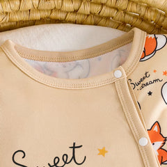 2PCS Cute Sweet Dream Letter Fox Print Long Sleeve Baby Jumpsuit