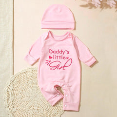 2PCS Pretty Daddy's Little Girl Letter Embroidery Solid Color Baby Jumpsuit