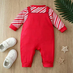 Lovely Santa Stripe Print Long Sleeve Baby Christmas Jumpsuit
