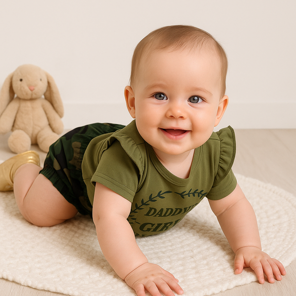 Daddys Girl Ruffle Shoulder Top With Camouflage Shorts Baby Set