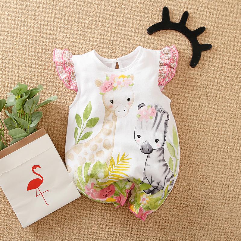 Cartoon Giraffe With Zebra Printed Baby Romper