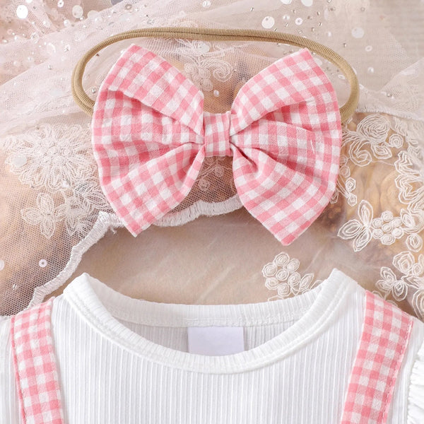 2PCS Bubbly Plaid Printed Long Sleeve Baby Romper